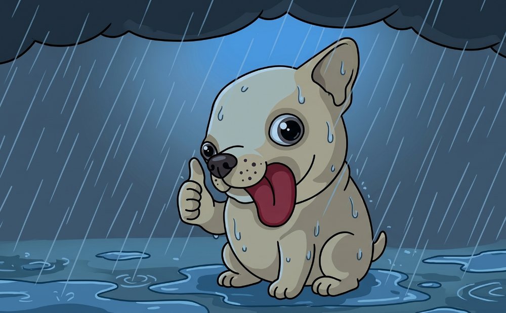 uppy holding strong, thumbs up in the storm